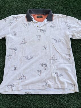 Trader Bay White Polo Shirt with Dark Gray Collar and Orange Placket